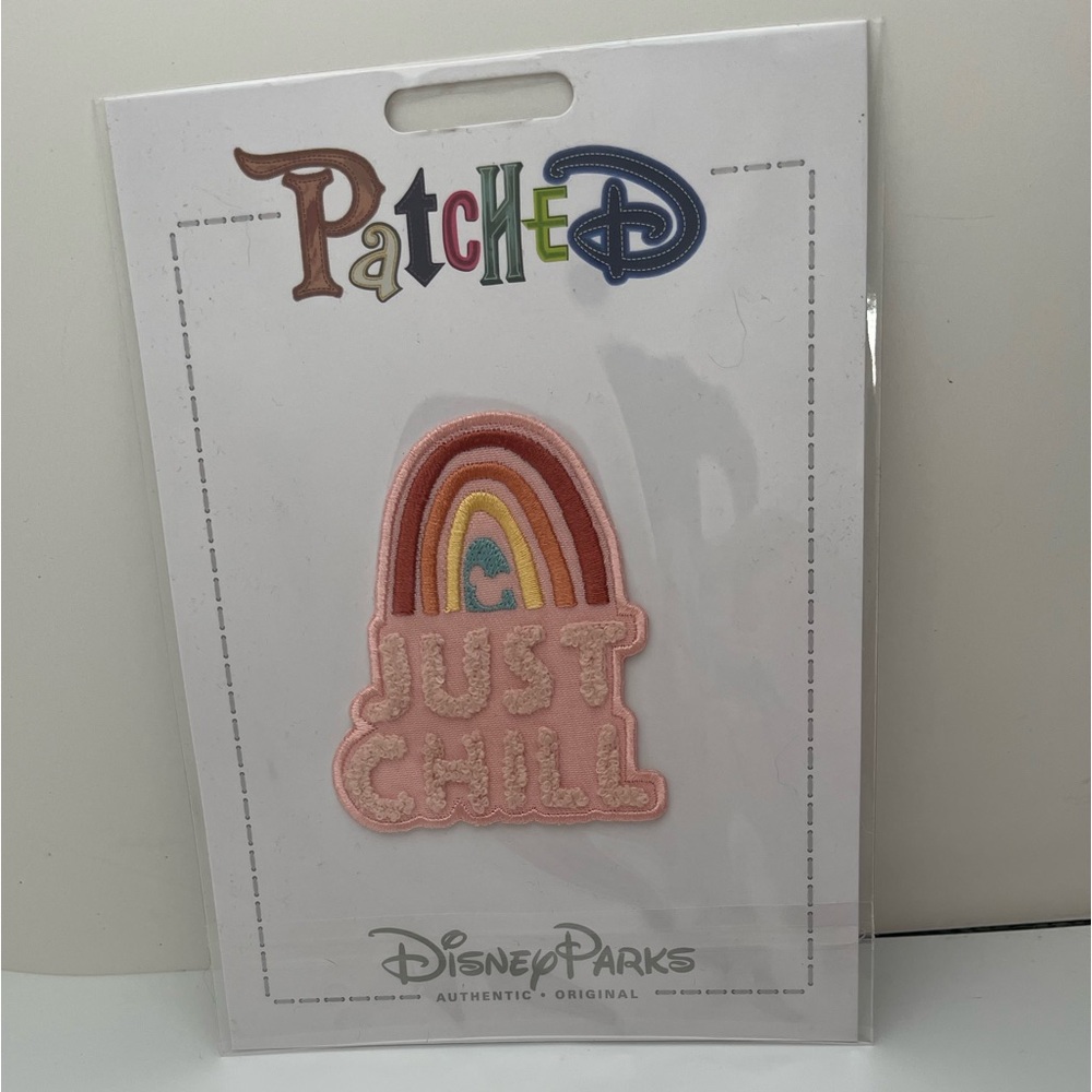 Disney Parks Patched MICKEY MOUSE pink rainbow JUST CHILL - NEW!!!!